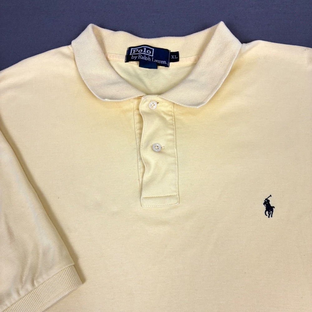 Polo Ralph Lauren Yellow Short Sleeve Polo Shirt Men's Size XL Blue Pony